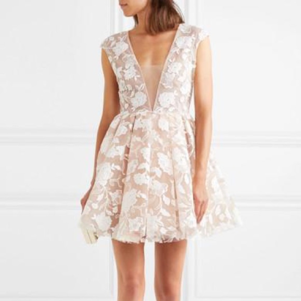 Rime Arodaky Cream Floral Lace Mini Dress